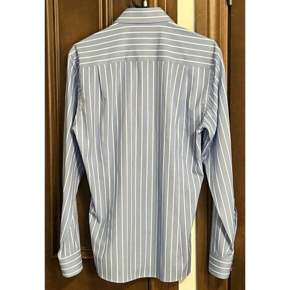 Proper Sport Men’s 4 Way Stretch Slim Fit Medium Blue/White Striped Dress Shirt - Picture 3 of 8